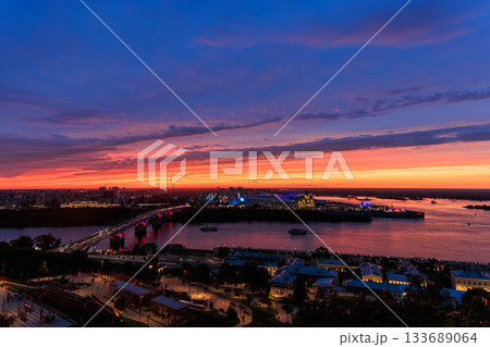 Sunset Over Strelka: Kanavinsky Bridge and Alexander Nevsky Cathedral 133689064