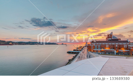 Sunset panorama with the Padrao dos Descobrimentos Monument to the Discoveries timelapse in Lisbon Sunset panorama with the Padrao dos Descobrimentos Monument to the Discoveries timelapse in Lisbon 133689380