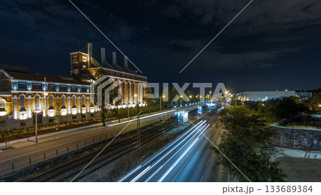19th century power plant turned into Electricity Museum timelapse hyperlapse in Lisbon, Portugal. 133689384