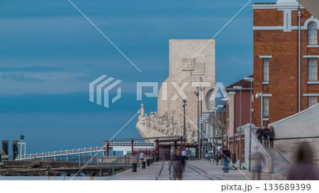 Padrao dos Descobrimentos Monument to the Discoveries morning timelapse famous monument in Lisbon Padrao dos Descobrimentos Monument to the Discoveries morning timelapse famous monument in Lisbon 133689399