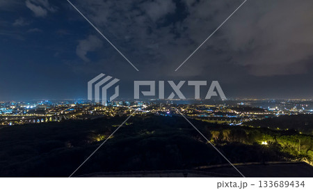 Panoramic view over Lisbon and Almada from a viewpoint in Monsanto timelapse. 133689434