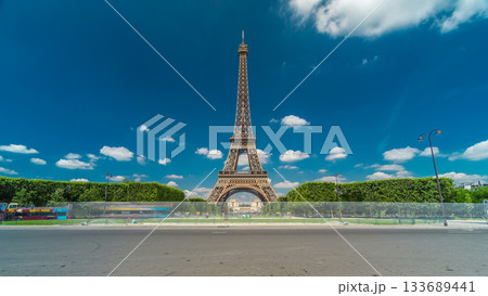 Eiffel Tower on Champs de Mars in Paris timelapse hyperlapse, France 133689441