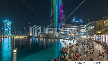 The biggest musical fountain in Dubai night timelapse. Dubai, UAE 133689532