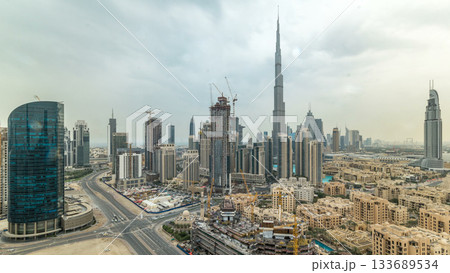 Beautiful luxury Dubai downtown aerial top view timelapse, Dubai, United Arab Emirates 133689534