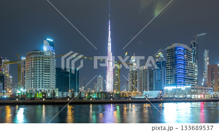 Dubai business bay towers night timelapse Dubai business bay towers night timelapse 133689537