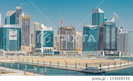 Panoramic timelapse view of business bay and downtown area of Dubai 133689539