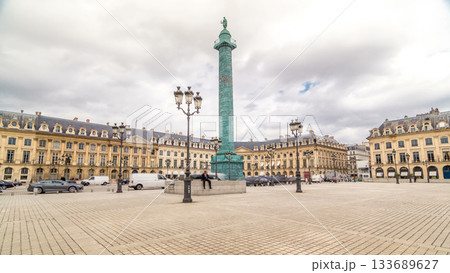 Vendome column with statue of Napoleon Bonaparte on the Place Vendome timelapse hyperlapse. Paris, France. Vendome column with statue of Napoleon Bonaparte on the Place Vendome timelapse hyperlapse. Paris, France. 133689627
