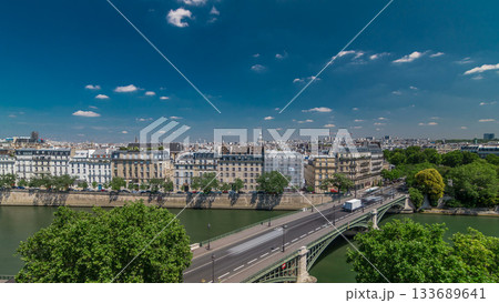 Panorama of Paris timelapse. View from Arab World Institute Institut du Monde Arabe building. France. Panorama of Paris timelapse. View from Arab World Institute Institut du Monde Arabe building. France. 133689641