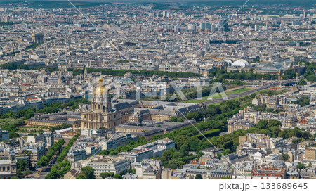Top view of Paris skyline from observation deck of Montparnasse tower timelapse. Main landmarks of european megapolis. Paris, France 133689645