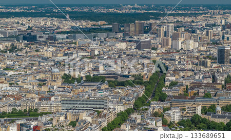 Top view of Paris skyline from observation deck of Montparnasse tower timelapse. Main landmarks of european megapolis. Paris, France Top view of Paris skyline from observation deck of Montparnasse tower timelapse. Main landmarks of european megapolis. Paris, France 133689651