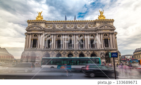 Palais or Opera Garnier The National Academy of Music timelapse hyperlapse in Paris, France. 133689671