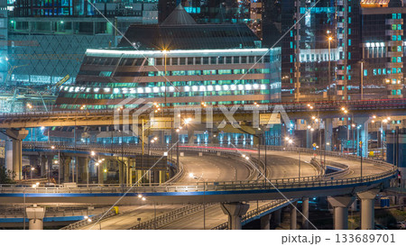 Large multi-level interchange of Third Ring Road timelapse. Modern industrial cityscape of Moscow. 133689701