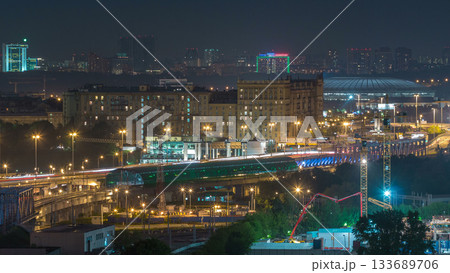 Moscow timelapse, night view of the third transport ring and the central part of Moscow's rings, traffic, car lights Moscow timelapse, night view of the third transport ring and the central part of Moscow's rings, traffic, car lights 133689706