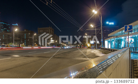 Automobile traffic on Kutuzov Avenue timelapse hyperlapse in Moscow. Automobile traffic on Kutuzov Avenue timelapse hyperlapse in Moscow. 133689712