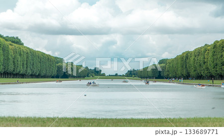 The Grand Canal of the Palace of Versailles with boats timelapse in France. 133689771