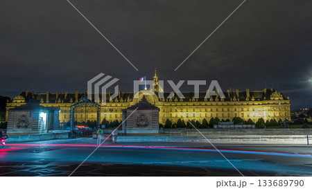Les Invalides at night illumination timelapse hyperlapse in Paris, France 133689790