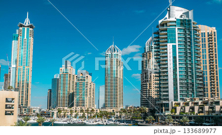 Dubai Marina modern towers in Dubai at day time timelapse Dubai Marina modern towers in Dubai at day time timelapse 133689977