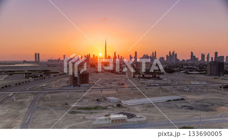 Sunset with skyline of Downtown Dubai in the evening timelapse. Sunset with skyline of Downtown Dubai in the evening timelapse. 133690005