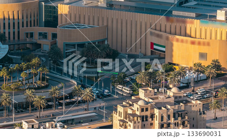 Top view of mall entrance and parking area timelapse. 133690031