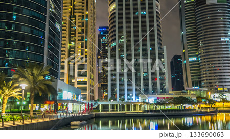 Residential buildings in Jumeirah Lake Towers timelapse in Dubai, UAE. 133690063