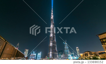 Dubai downtown and Burj Khalifa timelapse in Dubai, UAE Dubai downtown and Burj Khalifa timelapse in Dubai, UAE 133690152