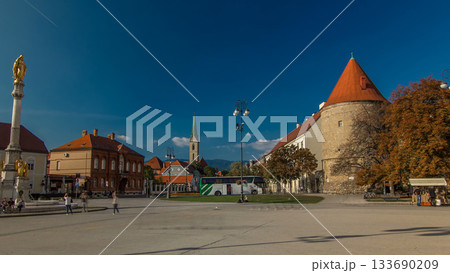 Holy Mary monument on square in front of the Cathedral timelapse hyperlapse in Zagreb, Croatia 133690209