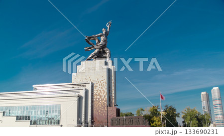 Industrial Worker and Collective Farm Girl monument, timelapse hyperlapse, Moscow, Russia 133690231