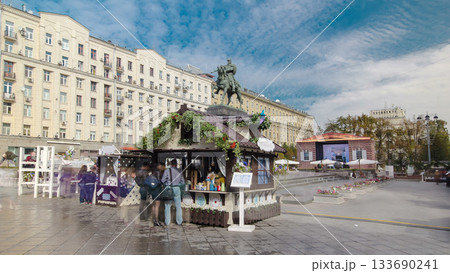 Monument to Yuri Dolgoruky, the founder of Moscow on the Tverskaya Square timelapse hyperlapse Moscow, Russia 133690241
