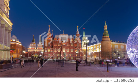 Christmas installation on Manezhnaya square, Historical museum and Kremlin towers timelapse hyperlapse Christmas installation on Manezhnaya square, Historical museum and Kremlin towers timelapse hyperlapse 133690252
