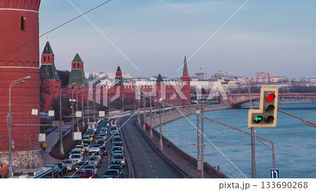 Kremlin embankment - Moskva River embankment near Kremlin. winter timelapse hyperlapse Kremlin embankment - Moskva River embankment near Kremlin. winter timelapse hyperlapse 133690268