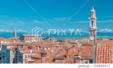 Landscape view over the red roofs of Venice timelapse, Italy seen from the Fundaco dei Tedeschi 133690371