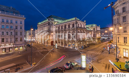 Beautiful view of Wiener Staatsoper aerial day to night timelapse in Vienna, Austria 133690384