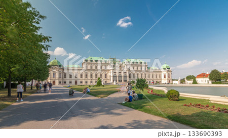 Belvedere palace with beautiful floral garden timelapse hyperlapse, Vienna Austria Belvedere palace with beautiful floral garden timelapse hyperlapse, Vienna Austria 133690393
