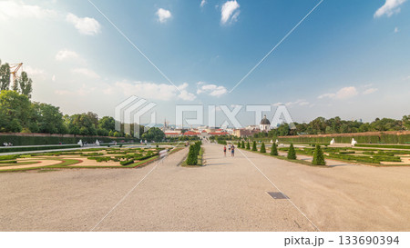 Belvedere palace with beautiful floral garden timelapse hyperlapse, Vienna Austria Belvedere palace with beautiful floral garden timelapse hyperlapse, Vienna Austria 133690394