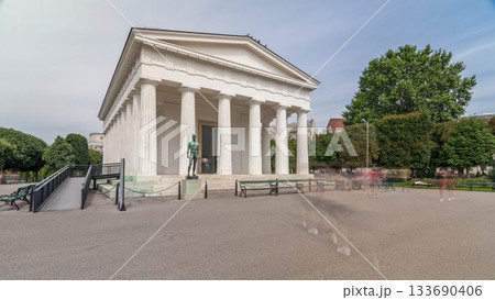View of the temple Theseus timelapse hyperlapse and historic park Volksgarten with its old rosarium in Vienna in Austria 133690406