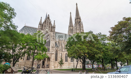 Votive Church timelapse hyperlapse is located on the Ringstrasse in Vienna, Austria Votive Church timelapse hyperlapse is located on the Ringstrasse in Vienna, Austria 133690407