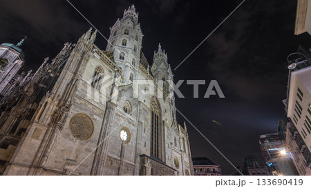 St. Stephen's Cathedral night timelapse hyperlapse, the mother church of Roman Catholic Archdiocese of Vienna, Austria St. Stephen's Cathedral night timelapse hyperlapse, the mother church of Roman Catholic Archdiocese of Vienna, Austria 133690419