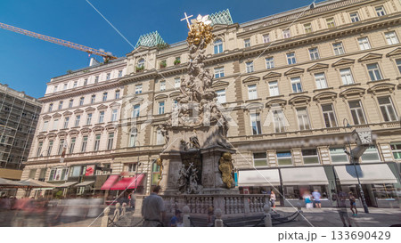 Memorial Plague column and tourists on Graben street Vienna timelapse hyperlapse. Memorial Plague column and tourists on Graben street Vienna timelapse hyperlapse. 133690429