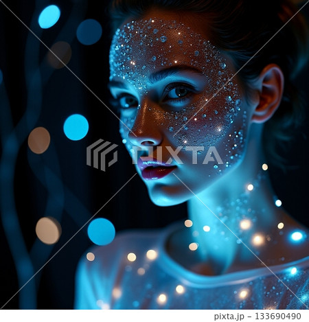 Glittering beauty under soft blue lights at an evening gathering Generative AI 133690490
