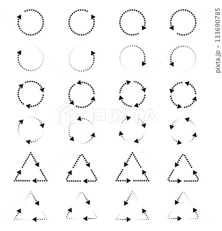 Dotted Line Circular and Triangular Arrows Icon Set Refresh Recycle Process. 133690785