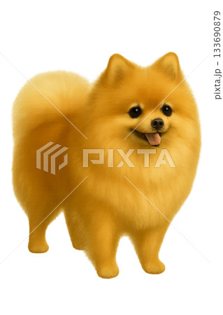 背景透過のリアルなポメラニアン全身イラスト（ゴールドの毛並み） 133690879