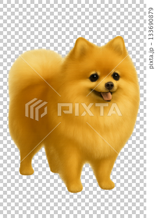 背景透過のリアルなポメラニアン全身イラスト（ゴールドの毛並み） 133690879