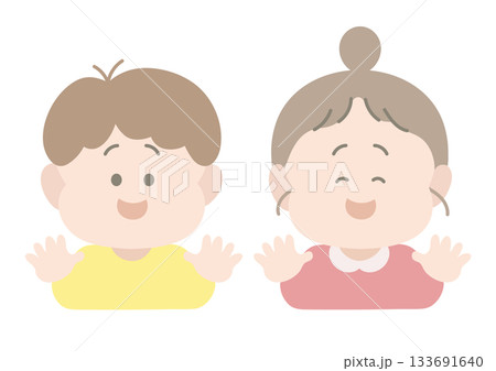手を振って笑っている男の子と女の子 ポーズ 表情 手を振って笑っている男の子と女の子 ポーズ 表情 133691640
