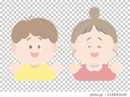 Boys and girls waving and laughing, pose, facial expression 133691640