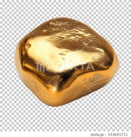 A striking golden nugget with a sleek reflective surface and an elegant high gloss appearance showcasing the natural beauty and value of this precious mineral 133691711