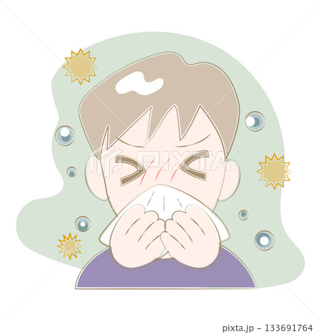 くしゃみをする男の子のアレルギー風イラスト 133691764