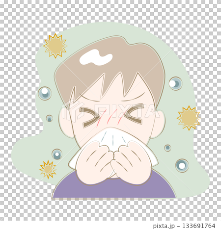 くしゃみをする男の子のアレルギー風イラスト 133691764