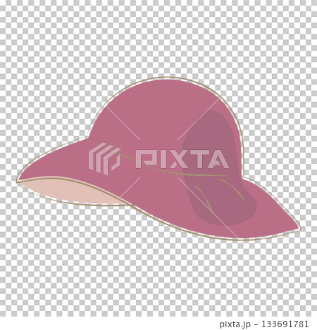 寬邊粉紅色帽子的插圖 133691781