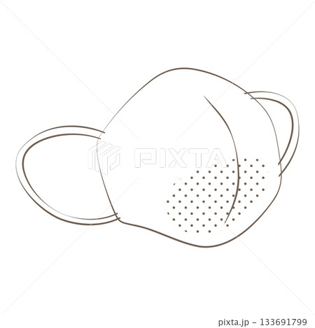 茶色線画の立体マスクのイラスト（KF94風） 133691799