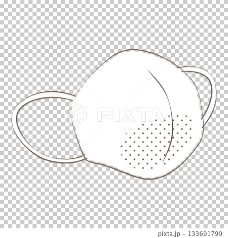 茶色線画の立体マスクのイラスト（KF94風） 133691799